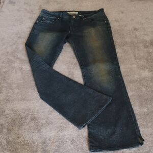 Duarte Angel Wing Embroidered Golden Wash Jeans With Slit Hem